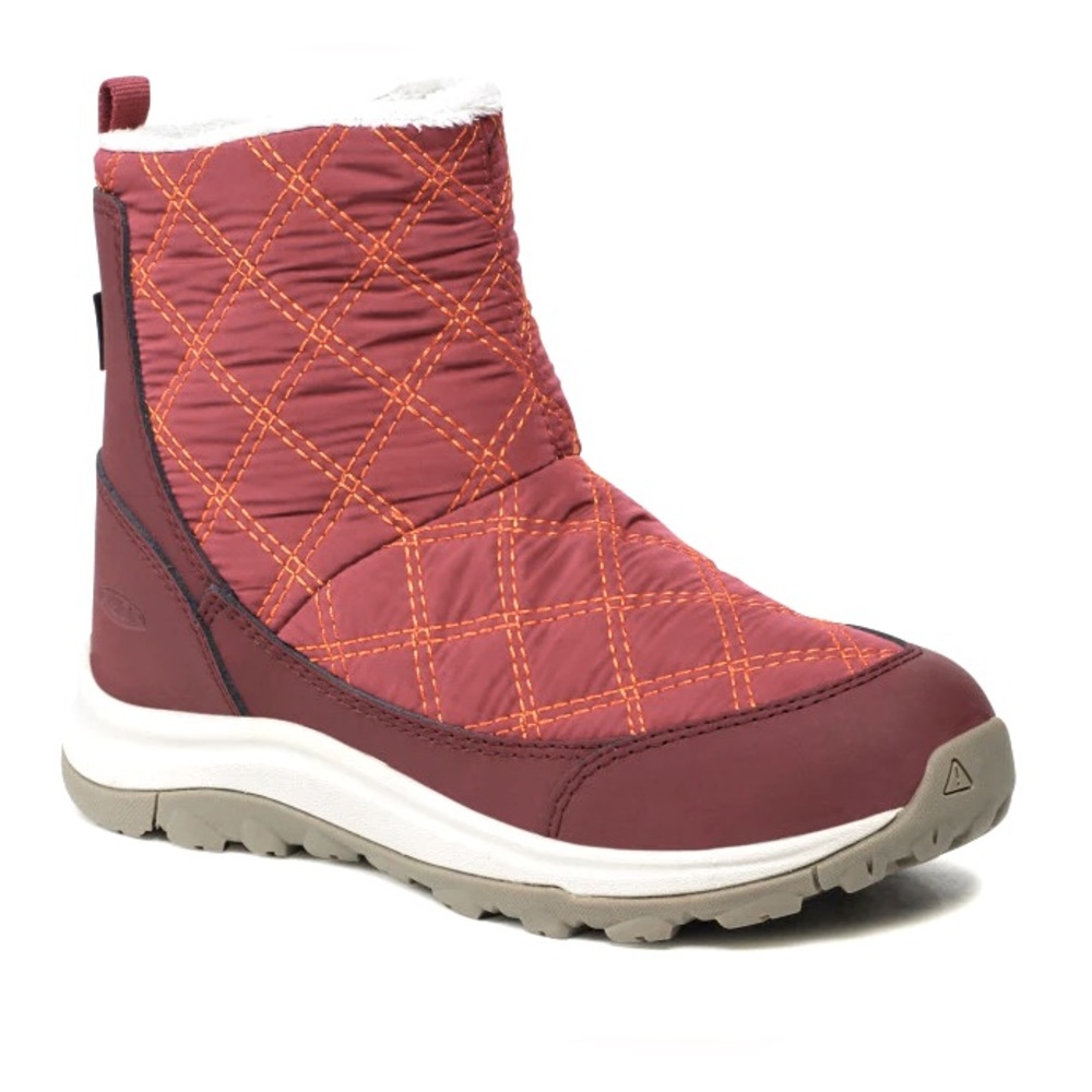 Keen Quilted Winter Boot in Burgundy with Tan Sole